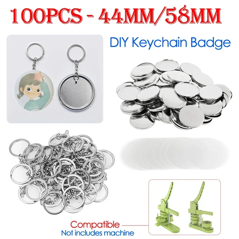 Button Badge Blank - 100 pièces 44mm 58mm porte-clés Badge