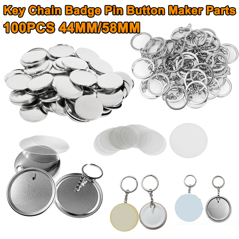Button Badge Blank - Porte-clés en plastique et métal, 100