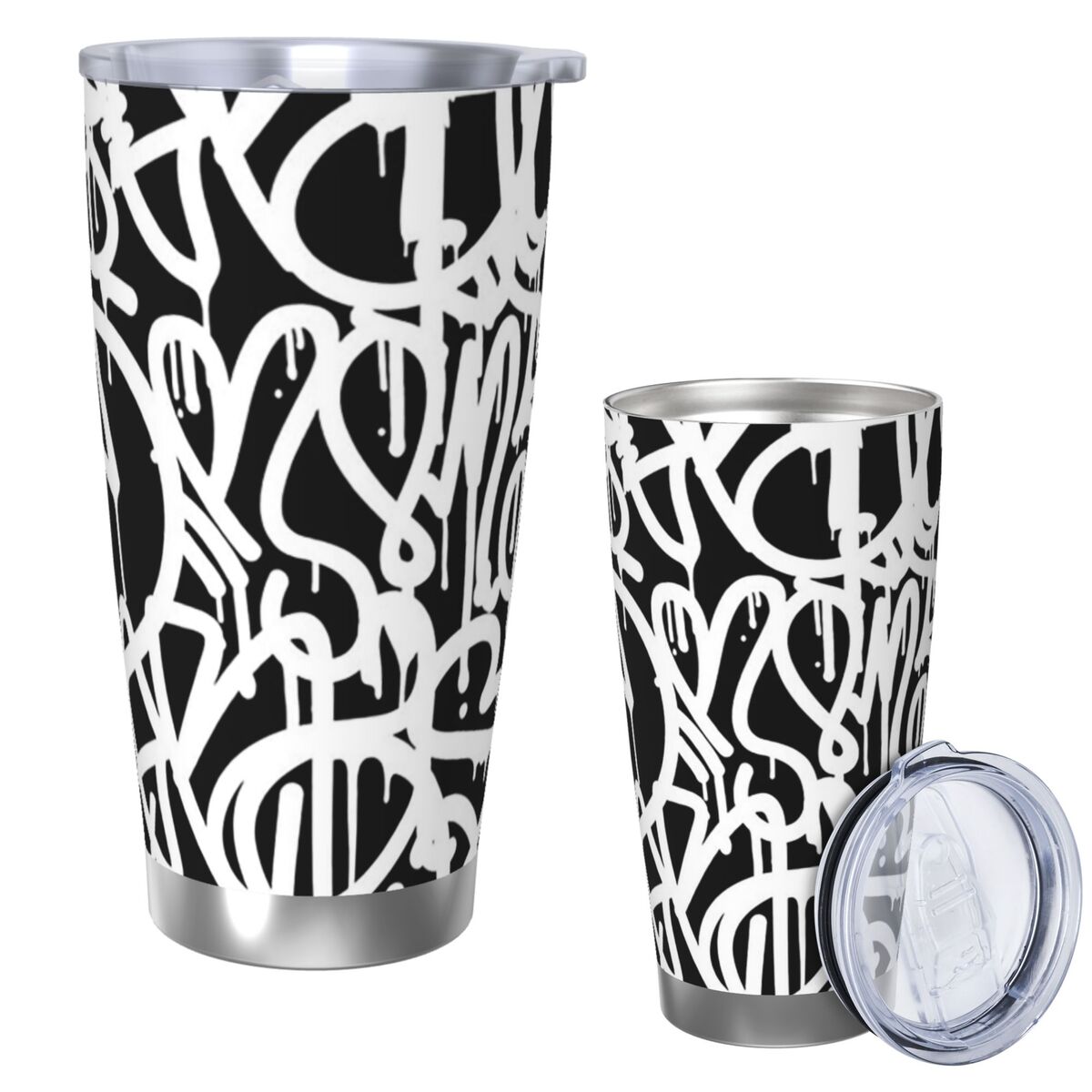 Tumbler 20Oz White - Gobelet en acier inoxydable Graffiti noir