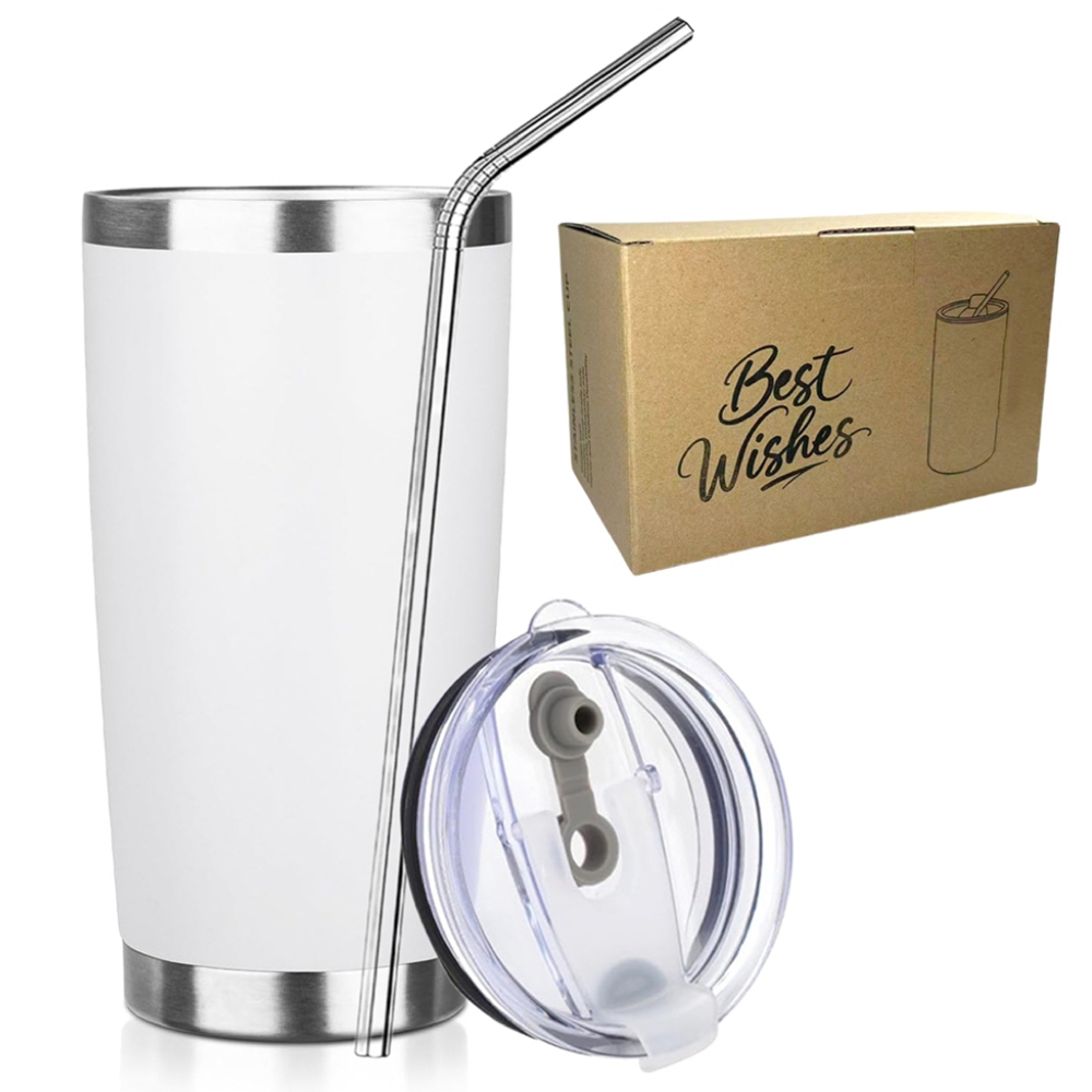 Tumbler 20Oz White - Mug isotherme 20 oz avec couvercle